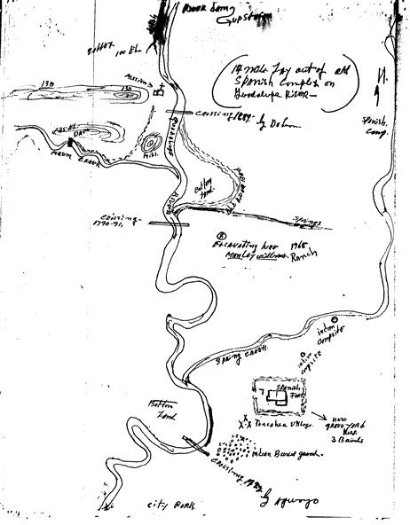 Drawing of Layout of old Spanish Complex on Guadalupe River