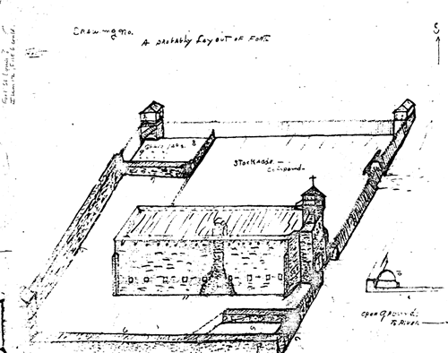 Drawing of a probable layout of Fort Saint Louis