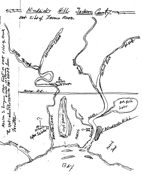 Drawing of Kindrick's Hill - Jackson County.  See notation at bottom of this page for more information.