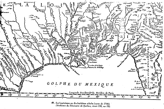 Map of Gulf of Mexico coast dated 1744 from Archives du Seminaire de Quebec (copy)